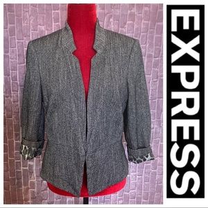 Herringbone Tweed & Leopard Fitted Short Jacket